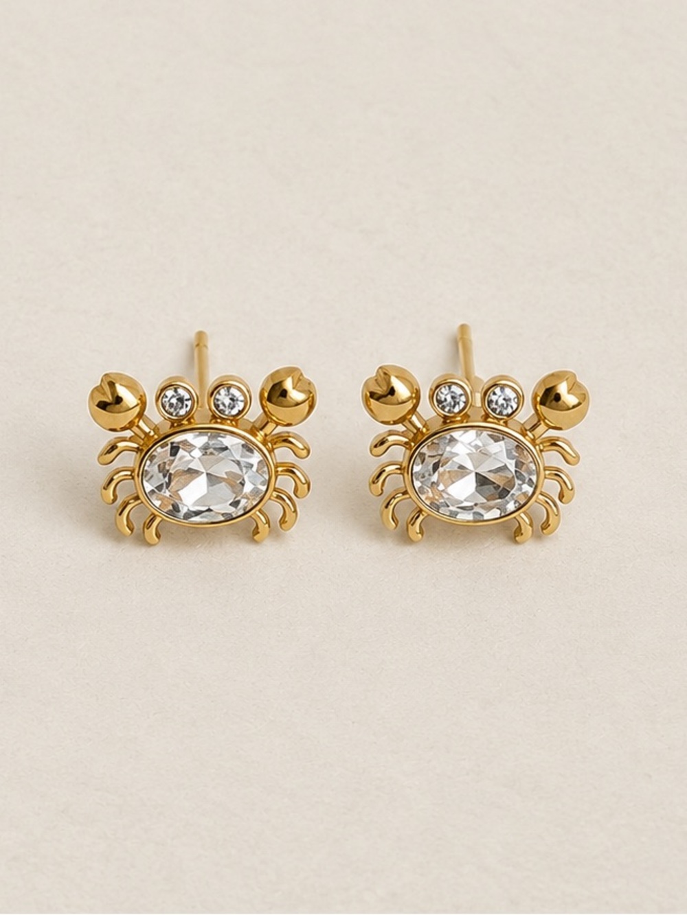 18k PVD Gold Plated Stainless Steel Crab Crystal Stud Earrings